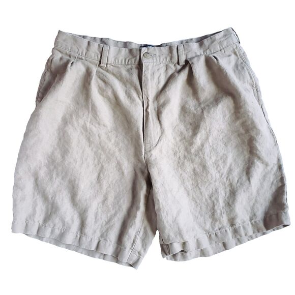 Vintage Polo Ralph Lauren Tyler Shorts Mens 36 Pleated Linen Beige Tan 35 x 7.5" - Picture 1 of 8